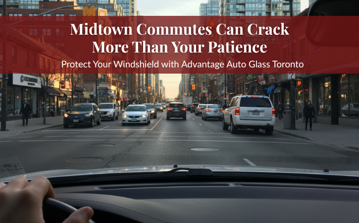 Midtown Toronto traffic and construction highlighting windshield stress risks.