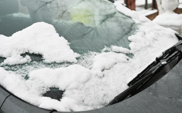 Windshield crack caused by ice and snow during winter driving